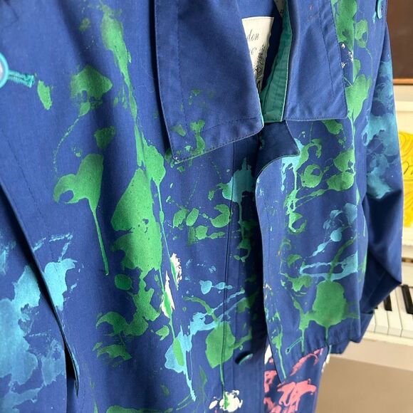 Vintage London Towne Navy Painted Trench with Pink and Green Accents 10M - Picture 10 of 15